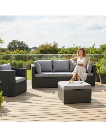 DUŻY Zestaw Mebli OGRODOWYCH Acero 2xFotel Sofa Stolik/Pufa TECHNORATTAN