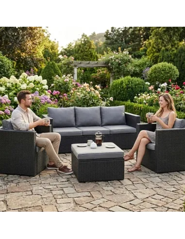 DUŻY Zestaw Mebli OGRODOWYCH Acero 2xFotel Sofa Stolik/Pufa TECHNORATTAN