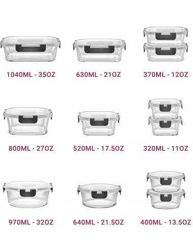 SZKLANE POJEMNIKI NA ŻYWNOŚĆ 12x SZKLANY ZESTAW POJEMNIKÓW PUDEŁKO LUNCHBOX