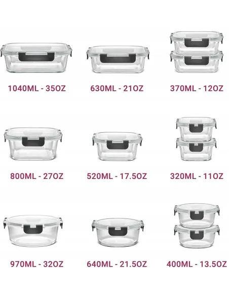 SZKLANE POJEMNIKI NA ŻYWNOŚĆ 12x SZKLANY ZESTAW POJEMNIKÓW PUDEŁKO LUNCHBOX