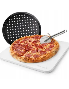 KAMIEŃ do PIZZY 38x30 BLACHA NÓŻ Zestaw Pizza Stone Grill Piekarnik 800°C
