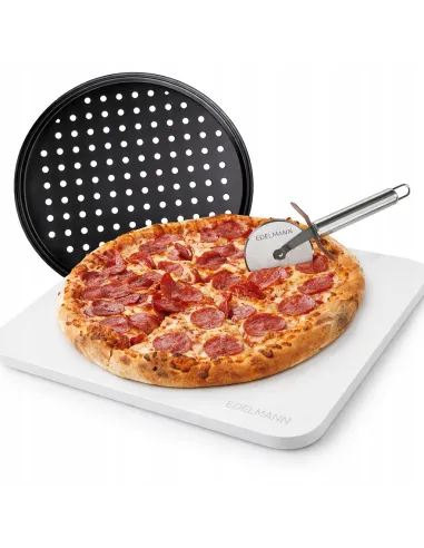 KAMIEŃ do PIZZY 38x30 BLACHA NÓŻ Zestaw Pizza Stone Grill Piekarnik 800°C