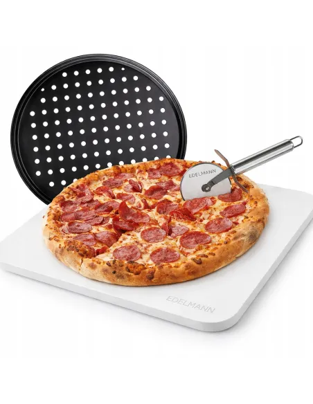 KAMIEŃ do PIZZY 38x30 BLACHA NÓŻ Zestaw Pizza Stone Grill Piekarnik 800°C