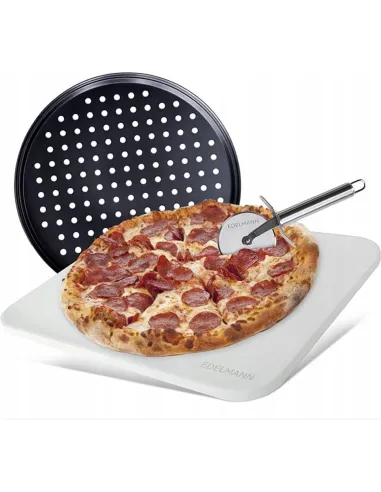 KAMIEŃ do PIZZY 38x30 BLACHA NÓŻ Zestaw Pizza Stone Grill Piekarnik 800°C