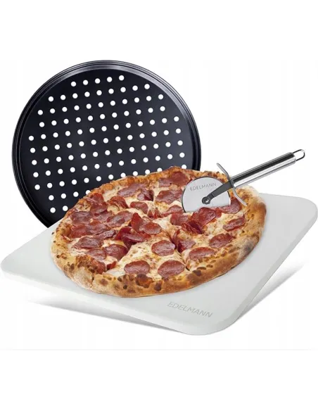 KAMIEŃ do PIZZY 38x30 BLACHA NÓŻ Zestaw Pizza Stone Grill Piekarnik 800°C