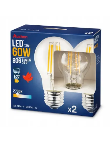 2x ŻARÓWKA E27 7.3W (60W) 806 lm FILAMENT LED 2700K Barwa CIEPŁA