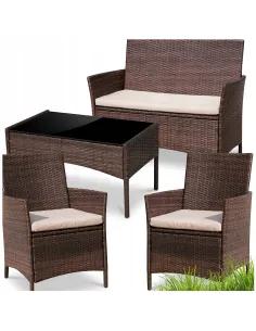 Zestaw Mebli Ogrodowych TECHNORATTAN 4el BRĄZOWY Sofa 2x Fotel Stół