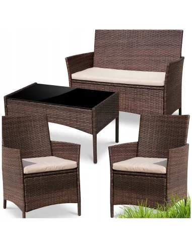Zestaw Mebli Ogrodowych TECHNORATTAN 4el BRĄZOWY Sofa 2x Fotel Stół
