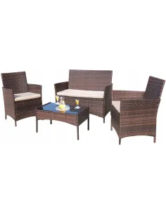 Zestaw Mebli Ogrodowych TECHNORATTAN 4el BRĄZOWY Sofa 2x Fotel Stół 2