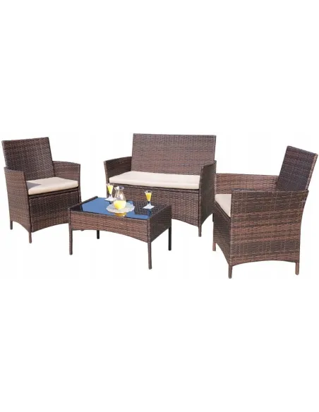 Zestaw Mebli Ogrodowych TECHNORATTAN 4el BRĄZOWY Sofa 2x Fotel Stół