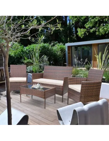 Zestaw Mebli Ogrodowych TECHNORATTAN 4el BRĄZOWY Sofa 2x Fotel Stół
