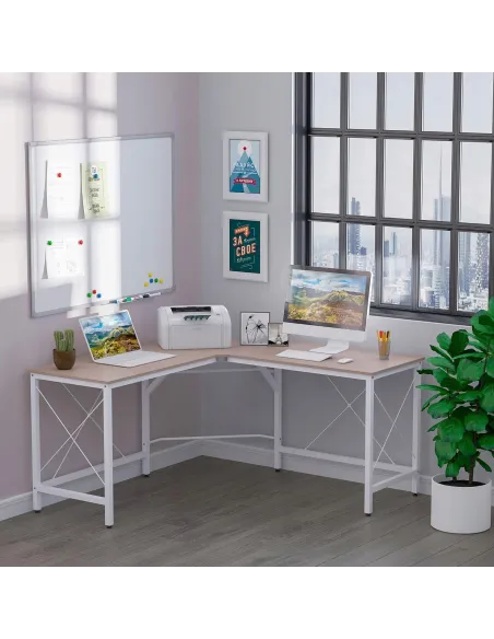 Biurko Narożne Loft Industrialne Jasne Białe L-Shape