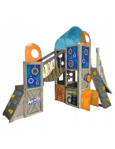 WIELKI Plac Zabaw NERF Drewniany POMOST Ścianka WSPINACZKOWA 444x168x249cm