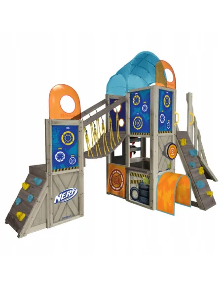WIELKI Plac Zabaw NERF Drewniany POMOST Ścianka WSPINACZKOWA 444x168x249cm