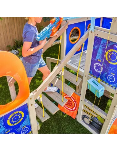 WIELKI Plac Zabaw NERF Drewniany POMOST Ścianka WSPINACZKOWA 444x168x249cm