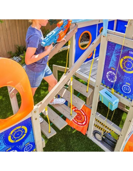 WIELKI Plac Zabaw NERF Drewniany POMOST Ścianka WSPINACZKOWA 444x168x249cm