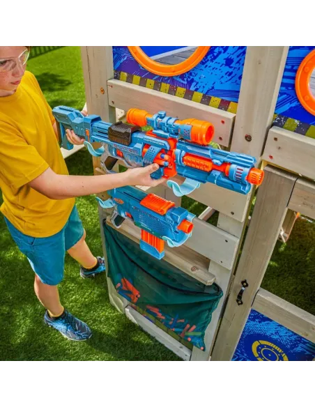 WIELKI Plac Zabaw NERF Drewniany POMOST Ścianka WSPINACZKOWA 444x168x249cm