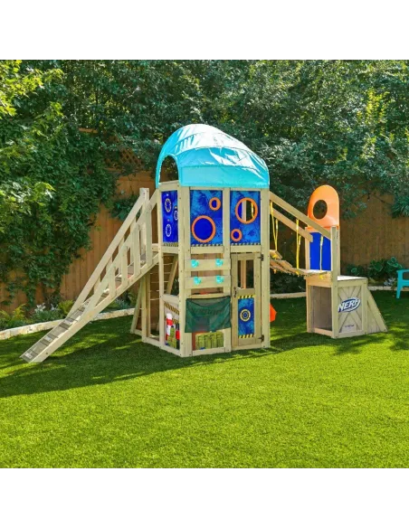 WIELKI Plac Zabaw NERF Drewniany POMOST Ścianka WSPINACZKOWA 444x168x249cm
