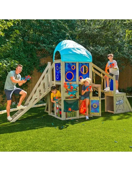 WIELKI Plac Zabaw NERF Drewniany POMOST Ścianka WSPINACZKOWA 444x168x249cm