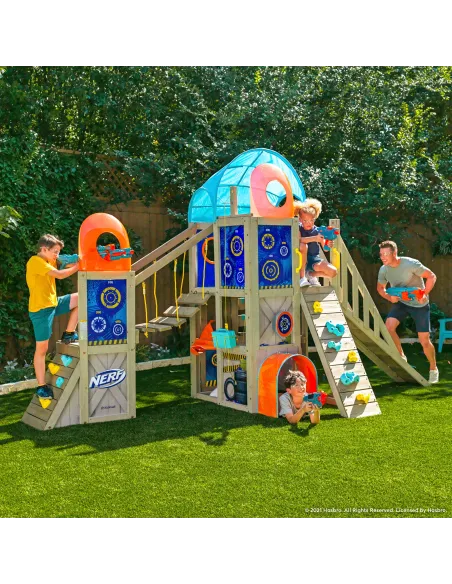 WIELKI Plac Zabaw NERF Drewniany POMOST Ścianka WSPINACZKOWA 444x168x249cm