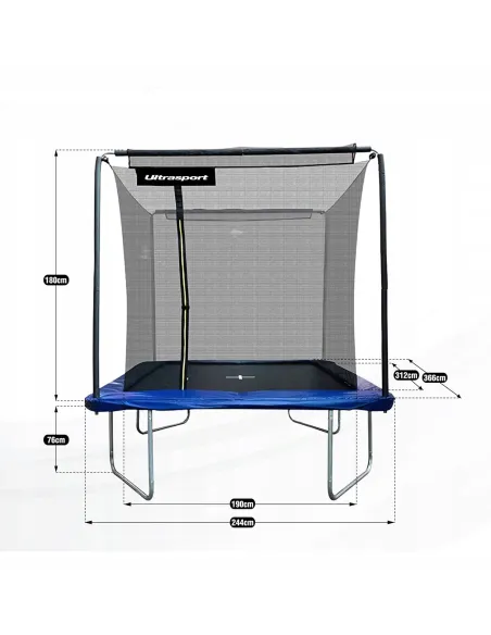 DUŻA TRAMPOLINA OGRODOWA PROSTOKĄTNA 244x366cm 8x12ft DLA DZIECI BEZPIECZNA