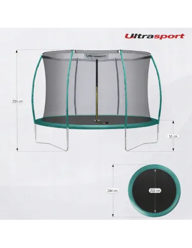 TRAMPOLINA Ogrodowa ULTRASPORT 244cm 8FT z Siatką Wewnętrzną TUV GS