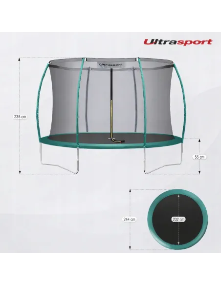 TRAMPOLINA Ogrodowa ULTRASPORT 244cm 8FT z Siatką Wewnętrzną TUV GS