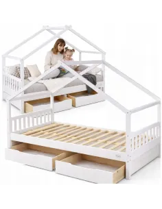 ŁÓŻKO DZIECIĘCE DREWNIANE 200x90 HELIA DOMEK 90x200 + STELAŻ + SZUFLADY