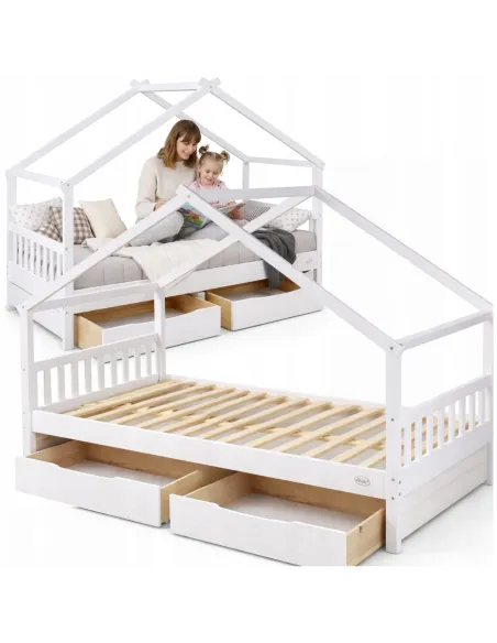ŁÓŻKO DZIECIĘCE DREWNIANE 200x90 HELIA DOMEK 90x200 + STELAŻ + SZUFLADY