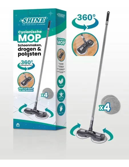 MOP Cyclonic OBROTOWY Cykloniczny SHINE do Podłóg i Okien 4 Pady