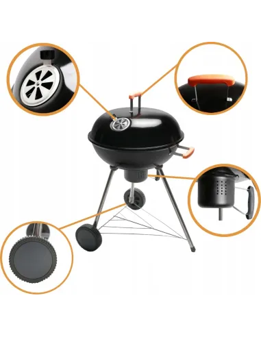 XXL GRILL Węglowy z POPIELNIKIEM na Kółkach BBQ Naterial 57cm