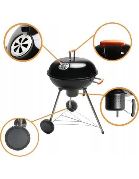 XXL GRILL Węglowy z POPIELNIKIEM na Kółkach BBQ Naterial 57cm