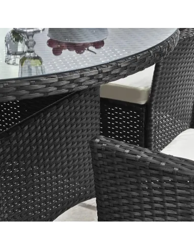 Zestaw Mebli Ogrodowych TECHNORATTAN Stół + 6 Foteli + Poduszki CZARNY 13el