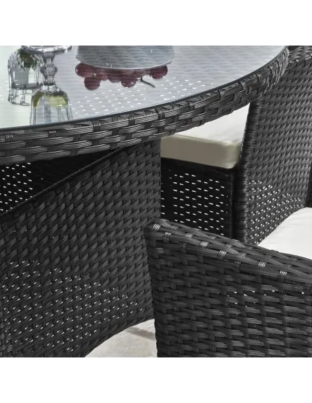 Zestaw Mebli Ogrodowych TECHNORATTAN Stół + 6 Foteli + Poduszki CZARNY 13el