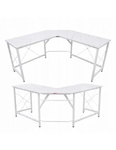 BIURKO NAROŻNE Gamingowe L-Shape Białe Marmurowe 150cm