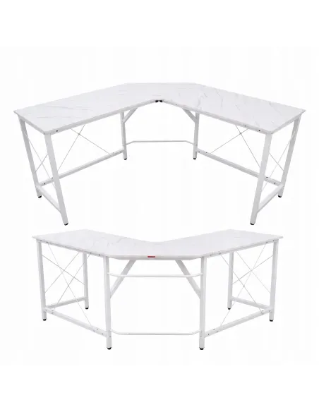 BIURKO NAROŻNE Gamingowe L-Shape Białe Marmurowe 150cm
