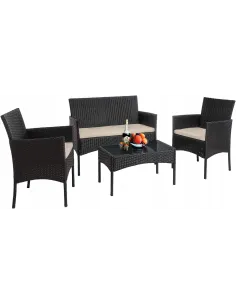 Zestaw Mebli Ogrodowych TECHNORATTAN 4el Czarny Sofa 2x Fotel Stół
