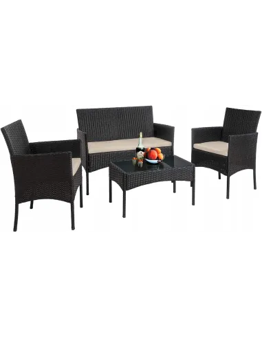 Zestaw Mebli Ogrodowych TECHNORATTAN 4el Czarny Sofa 2x Fotel Stół