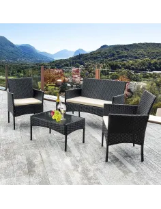 Zestaw Mebli Ogrodowych TECHNORATTAN 4el Czarny Sofa 2x Fotel Stół 2