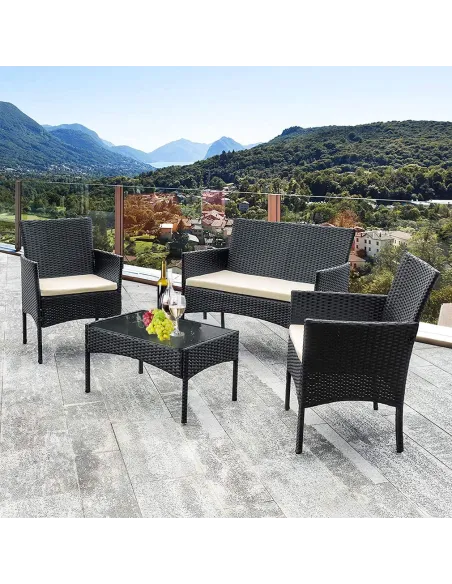 Zestaw Mebli Ogrodowych TECHNORATTAN 4el Czarny Sofa 2x Fotel Stół