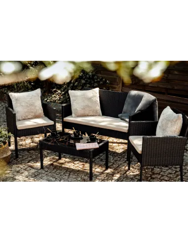 Zestaw Mebli Ogrodowych TECHNORATTAN 4el Czarny Sofa 2x Fotel Stół