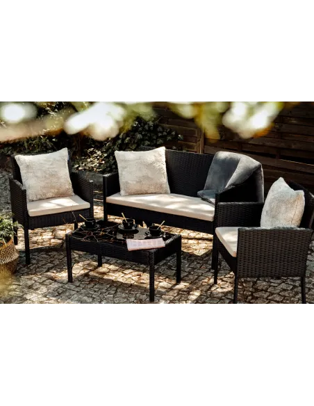 Zestaw Mebli Ogrodowych TECHNORATTAN 4el Czarny Sofa 2x Fotel Stół