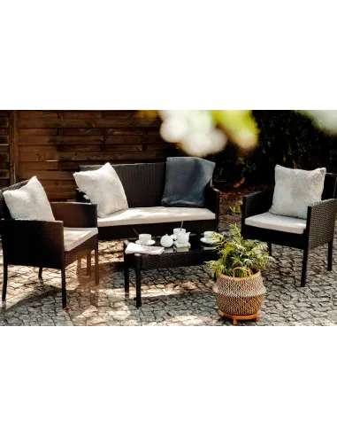 Zestaw Mebli Ogrodowych TECHNORATTAN 4el Czarny Sofa 2x Fotel Stół