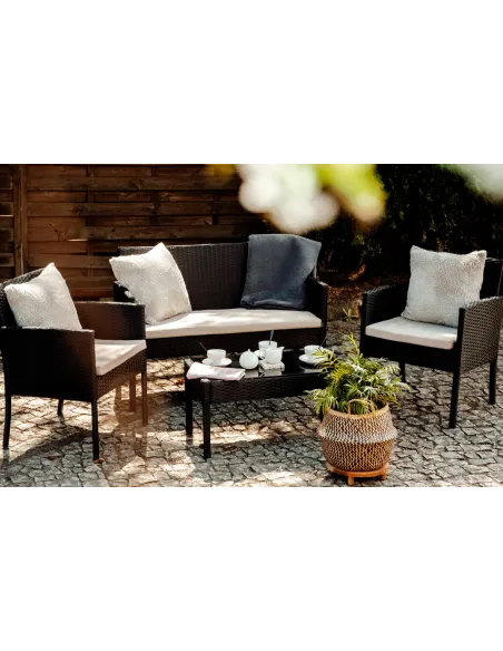 Zestaw Mebli Ogrodowych TECHNORATTAN 4el Czarny Sofa 2x Fotel Stół